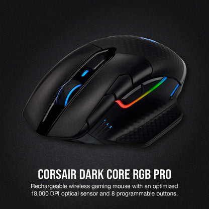 Dark Core RGB Pro, Wireless FPS/MOBA Gaming Optical Mouse with Slipstream Technology, Black, Backlit RGB LED, 18000 DPI, Optical,Ch-9315411-Na